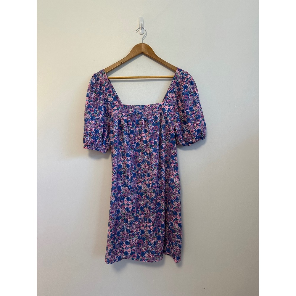 Vineyard Vines Blue and Pink Floral Seersucker Square Neck Dress | Size Small